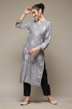 Grey LIVA Straight Kurta image number 0